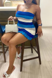 Pink Sexy Striped Print Patchwork Strapless Pencil Skirt Dresses