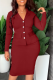 Burgundy Casual Solid Patchwork V Neck Long Sleeve Two Pieces