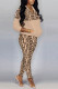 Brown Casual Print Patchwork Zipper Collar Long Sleeve Two Pieces