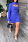 Black Street Solid Flounce Half A Turtleneck Waist Skirt Dresses