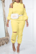 Yellow Casual Solid Ripped Hooded Collar Long Sleeve Two Pieces