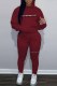 Burgundy Casual Print Letter Hooded Collar Long Sleeve Two Pieces
