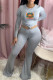 Grey Casual Print Patchwork O Neck Long Sleeve Two Pieces