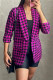 Fuchsia Fashion Casual Print Patchwork Cardigan Turn-back Collar Outerwear