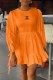 Orange Casual Print Letter O Neck A Line Dresses