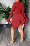 Black Street Solid Flounce Half A Turtleneck Waist Skirt Dresses