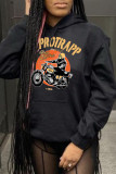 Black Casual Print Patchwork Hooded Collar Tops