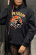 Black Casual Print Patchwork Hooded Collar Tops