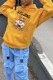 Yellow Casual Character Print Letter Hooded Collar Tops