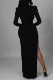 Black Sexy Patchwork See-through Slit Long Sleeve Two Pieces