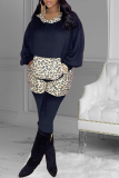 Black Casual Leopard Patchwork Hooded Collar Long Sleeve Two Pieces