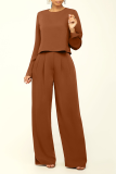 Rose Red Casual Solid Patchwork O Neck Long Sleeve Two Pieces