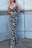 Black Sexy Print Patchwork Halter Trumpet Mermaid Dresses