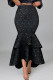 Black Elegant Solid Patchwork Asymmetrical High Waist Patchwork Bottoms