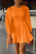 Orange Casual Solid Patchwork Frenulum Fold O Neck A Line Dresses