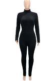 Green Street Solid Patchwork Turtleneck Skinny Jumpsuits