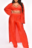 Red Casual Solid Patchwork V Neck Long Sleeve Two Pieces