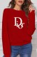 Red Casual Print Letter O Neck Tops