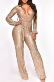 Red Sexy Solid Patchwork V Neck Boot Cut Jumpsuits