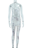White Sexy Print Patchwork Halter Skinny Jumpsuits