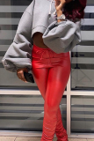 Grey Casual Solid Draw String Hooded Collar Tops
