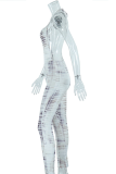 White Sexy Print Patchwork Halter Skinny Jumpsuits
