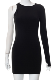 Black Sexy Solid Patchwork O Neck Pencil Skirt Dresses