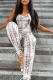 White Sexy Print Patchwork Halter Skinny Jumpsuits