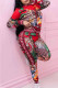 Red Fashion Elegant Print Patchwork Zipper Collar Long Sleeve Two Pieces