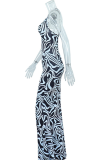 Black Sexy Print Patchwork Halter Trumpet Mermaid Dresses