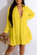 Yellow Casual Solid Patchwork Buckle Fold Turndown Collar Shirt Dress Dresses