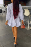 Red Casual Solid Patchwork Frenulum Fold O Neck A Line Dresses