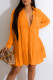 Orange Casual Solid Patchwork Buckle Fold Turndown Collar Shirt Dress Dresses