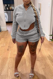 Grey Casual Solid Patchwork Asymmetrical Hooded Collar Long Sleeve Two Pieces