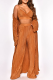 Caramel Colour Casual Solid Patchwork V Neck Long Sleeve Two Pieces