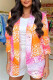 Orange Fashion Casual Print Patchwork Cardigan Turn-back Collar Outerwear