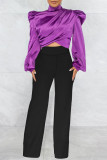 Red Casual Solid Patchwork Turtleneck Tops