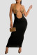 Gold Sexy Solid Sequins Patchwork Backless Halter Pencil Skirt Dresses