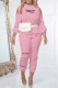 Pink Casual Print Letter Hooded Collar Long Sleeve Two Pieces