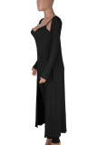 Green Casual Solid Patchwork Spaghetti Strap Long Sleeve Two Pieces