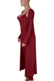 Green Casual Solid Patchwork Spaghetti Strap Long Sleeve Two Pieces