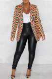 Blue Fashion Casual Print Patchwork Cardigan Turn-back Collar Outerwear