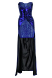 Red Fashion Sexy Patchwork Hot Drilling Backless Fold Strapless Sleeveless Dress