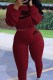 Red Casual Letter Embroidered O Neck Long Sleeve Two Pieces