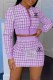 Light Purple Celebrities Print Letter Zipper Collar Long Sleeve Two Pieces
