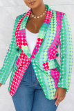 Blue Fashion Casual Print Patchwork Cardigan Turn-back Collar Outerwear