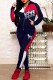 Deep Blue Casual Print Patchwork Letter Hooded Collar Long Sleeve Two Pieces