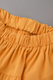 Orange Sexy Casual Solid Patchwork Backless Off the Shoulder Short Sleeve Dress