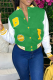 Green Casual Print Buckle Mandarin Collar Outerwear