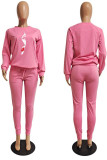 Pink Casual Print Patchwork O Neck Long Sleeve Two Pieces